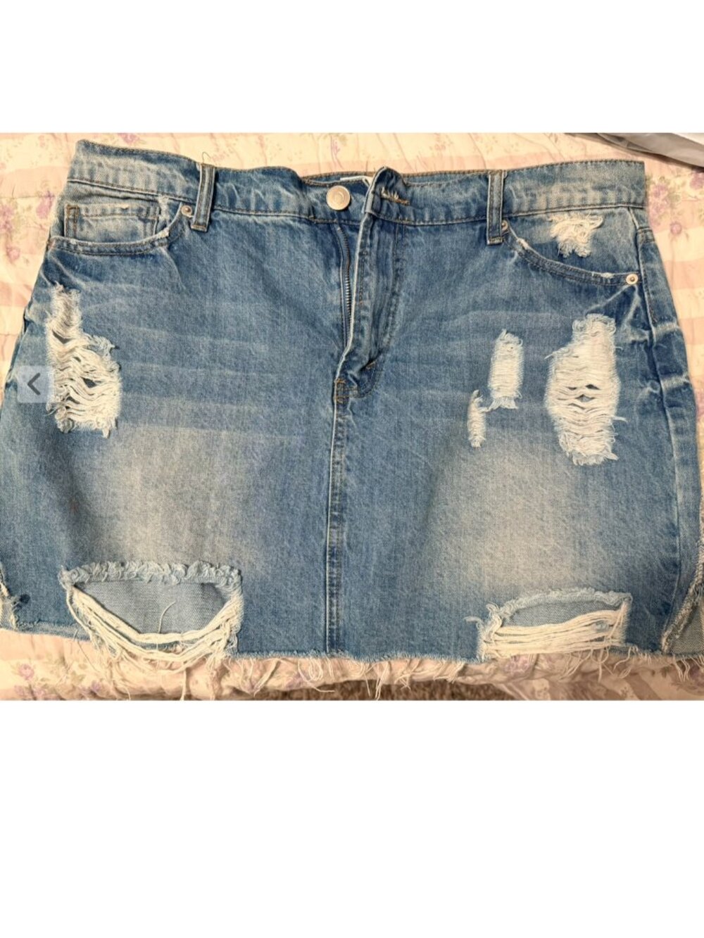 Vintage Y2K Raw Hem Denim Mini Skirt Size 14